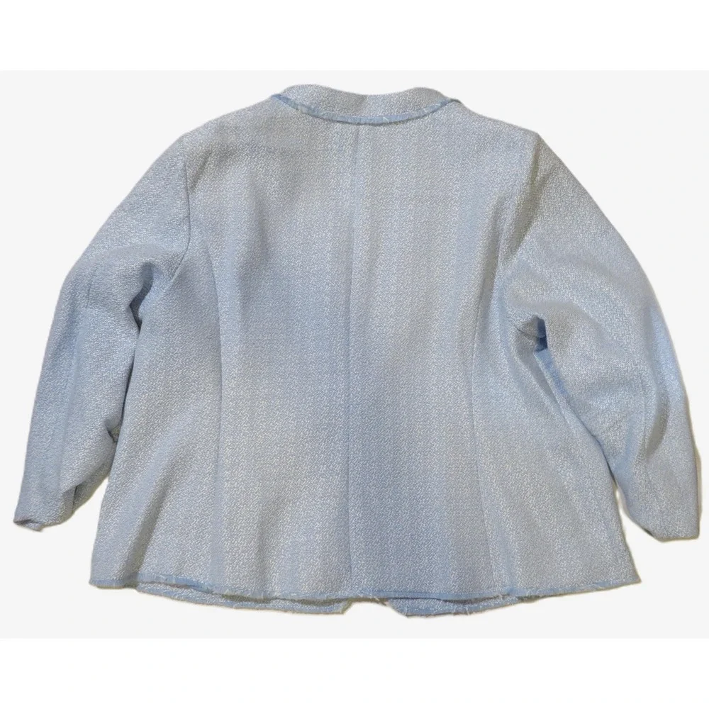 NWT 2X Halogen Blue Textured Fray Hem Blazer Ruched Sleeve Hook & Eye Closure - Picture 4 of 14